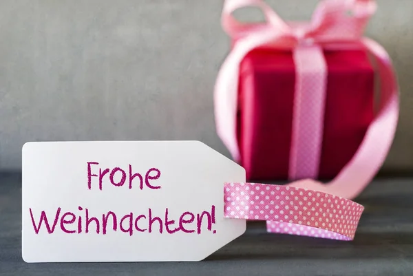 Pink Gift, Label, Frohe Weihnachten Means Merry Christmas — 图库照片