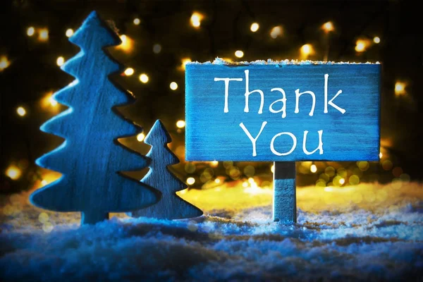 Modré vánoční strom, Text Děkuji — Stock fotografie