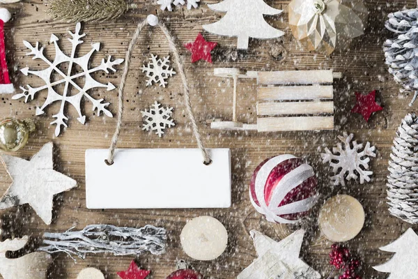Ρουστίκ Χριστούγεννα επίπεδη Lay, διάστημα αντίγραφο, νιφάδες χιονιού — Φωτογραφία Αρχείου