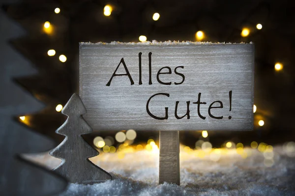 En iyi dileklerimle, kar taneleri beyaz Noel ağacı, Alles Gute anlamına gelir — Stok fotoğraf