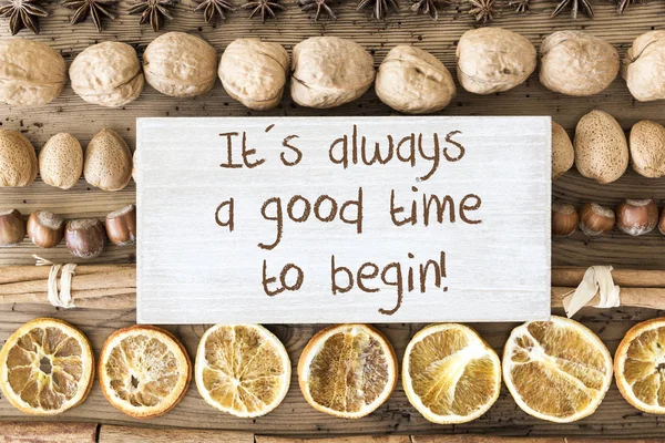 Comida de Natal Flat Lay, Quote Always Good Time Begin — Fotografia de Stock
