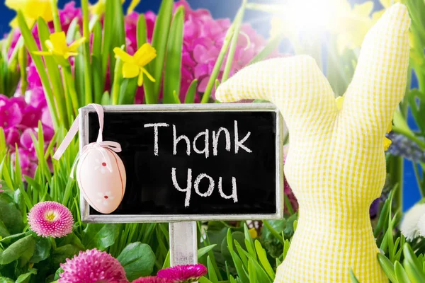 Jarní květiny, Velikonoční dekorace, Text Děkuji — Stock fotografie