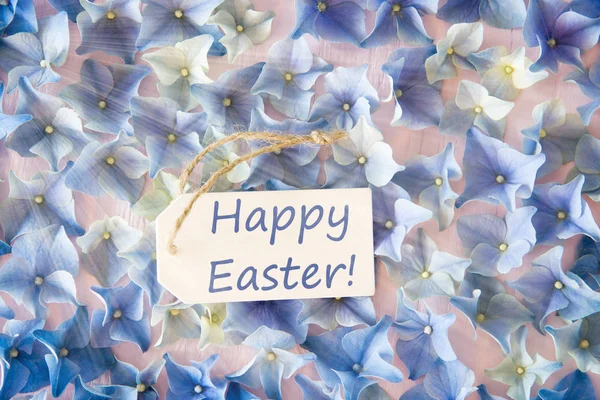 Zonnige Hydrangea platte Lay, tekst Happy Easter — Stockfoto