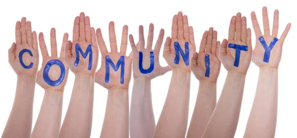 Слово "сообщество" на руках, на белом — стоковое фото