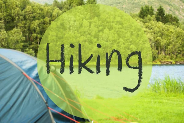 Lake Camping, Text Hiking — Stock Photo, Image