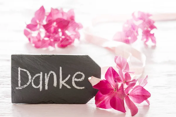 Hydrangea Blossom, Danke Means Thank You — Stock Photo, Image