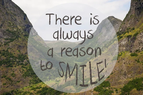 Valley And Mountain, Norway, Quote Always Reason To Smile — Stock Photo, Image
