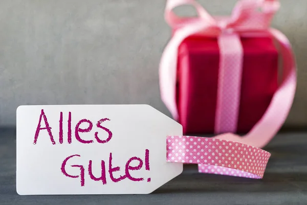 Różowy Gift, etykieta, Alles Gute oznacza najlepsze życzenia — Zdjęcie stockowe