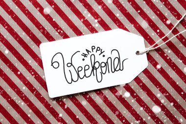 Red Wrapping Paper, Label, Happy Weekend, Snowflakes