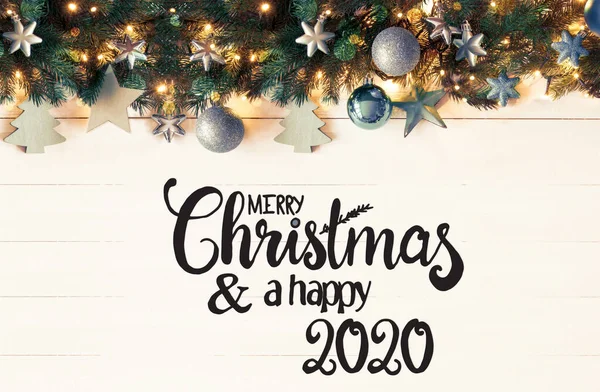 Retro Turquoise Christmas Banner, Merry Christmas And A Happy 2020 — Stockfoto