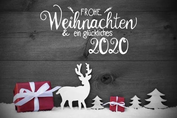 Reindeer, Gift, Tree, Snow, Glueckliches 2020 Means Happy 2020 — Stock fotografie