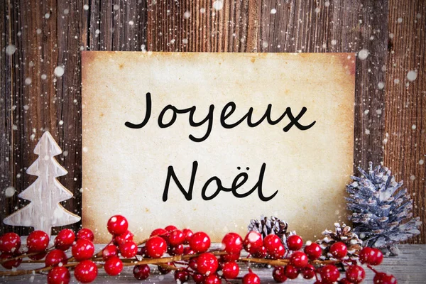 Christmas Decoration, Paper With Text Joyeux Noel Means Merry Christmas, Snow — Stockfoto