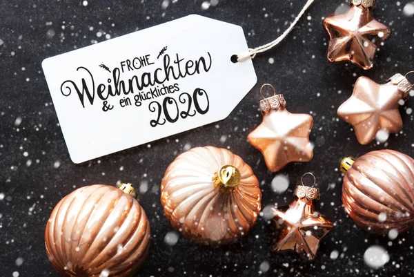 Label, Golden Decoration, Glueckliches 2020 Means Happy 2020, Snowflakes — 图库照片