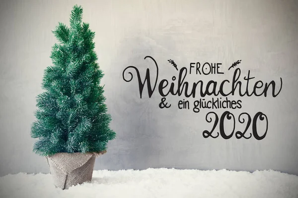 Christmas Tree, Snow, Gray Background, Glueckliches 2020 Means Happy 2020 — 图库照片