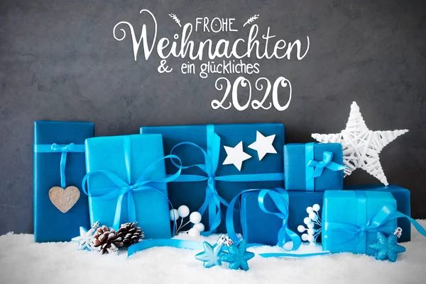 Turquois Gift, Snow, Glueckliches 2020 Means Happy 2020, Christmas Decoration — Stock fotografie