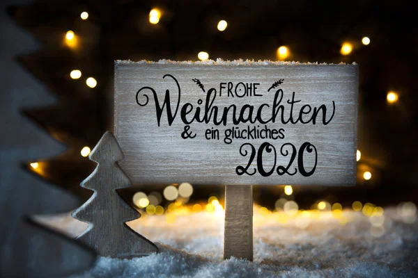 Christmas Tree, Snow, Sign, Calligraphy Glueckliches 2020 Means Happy 2020 — 图库照片