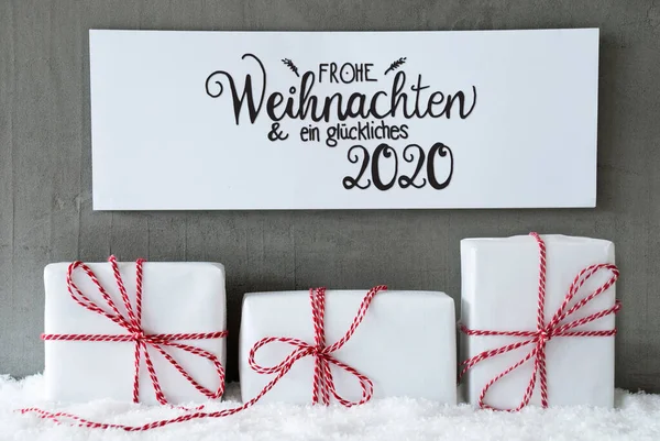Three Gifts, Sign, Snow, Glueckliches 2020 Means Happy 2020 — Stock fotografie