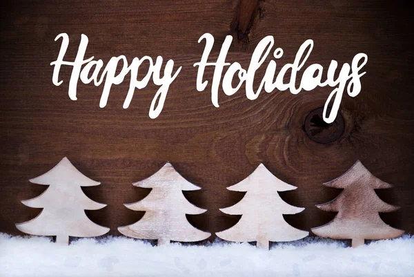 White Christmas Tree, Snow, Calligraphy Happy Holidays — Stok fotoğraf