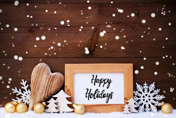 Heart, Golden Ball, Tree, Text Happy Holidays — Zdjęcie stockowe