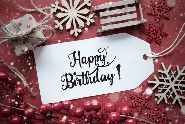 Red Christmas Decoration, Label With Happy Birthday — Stock fotografie