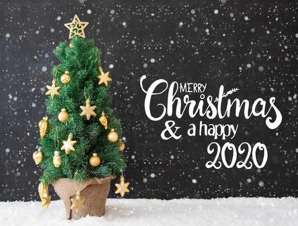 Albero di Natale, sfondo nero, fiocchi di neve, Buon Natale e un felice 2020 — Foto Stock