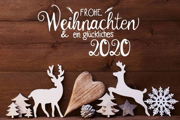 Reindee, Heart, Tree, Fir Cone, Glueckliches 2020 Means Happy 2020 — Stock Photo, Image