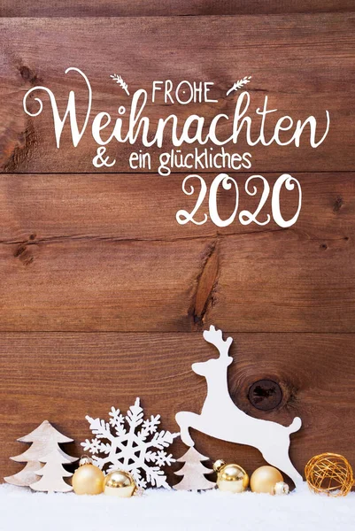 눈, 사슴, 나무, 골든볼, 글 루카 크리 헤스 2020 행복 한 2020 년을 의미 합니다. — 스톡 사진