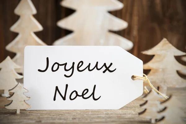 Árvore de Natal, Etiqueta, Joyeux Noel significa Feliz Natal — Fotografia de Stock