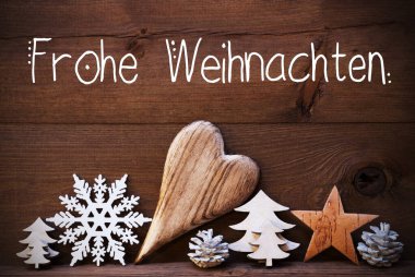 Tahta Noel Dekorasyonu, Kalp, Frohe Weihnachten Mutlu Noeller demek.