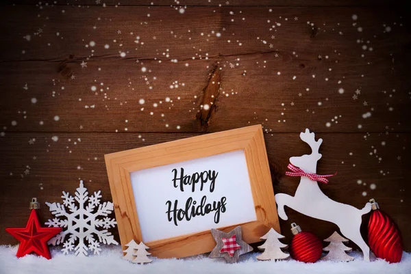 Baum, Schneeflocken, Schnee, Ball, Text Frohe Feiertage — Stockfoto