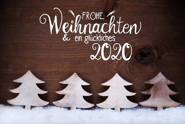 Árvore de Natal Branco, Neve, Glueckliches 2020 significa Feliz 2020 — Fotografia de Stock