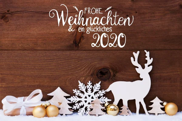 Sobi, Dárky, Strom, Zlatý ples, Sníh, Glueckliches 2020 means Happy 2020 — Stock fotografie