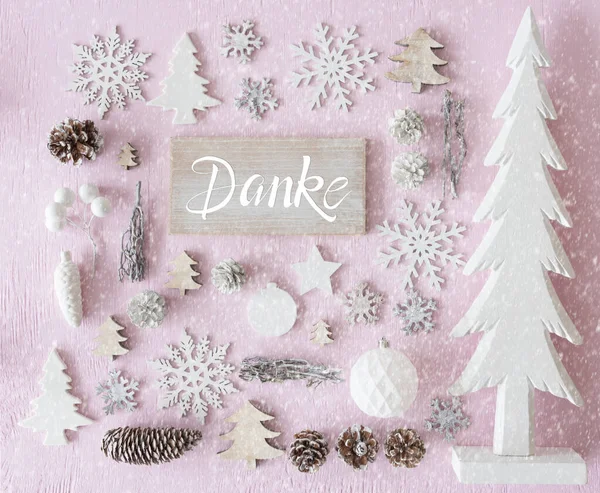 白いクリスマスの装飾、木、ダンクはありがとう、雪の結晶を意味します — ストック写真