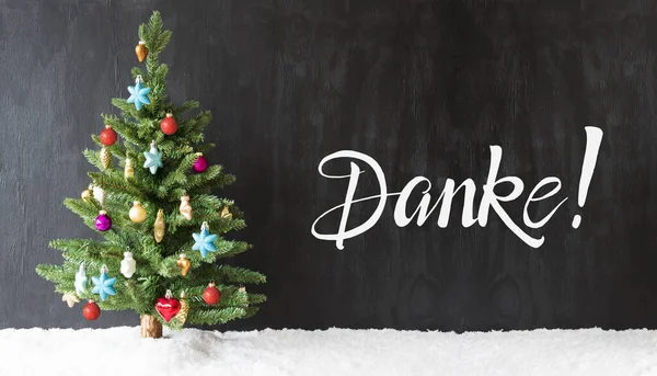 Christmas Tree, Colorful Ball, Snow, Danke Means Thank You — 스톡 사진