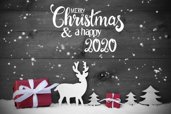 Reindeer, Gift, Tree, Snowflakes, Merry Christmas And A Happy 2020 — Foto Stock