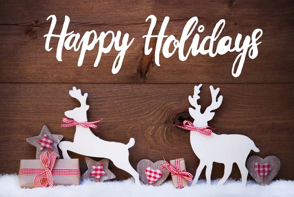 Gift, Deer, Heart, Snow, Calligraphy Happy Holidays — Stock Fotó