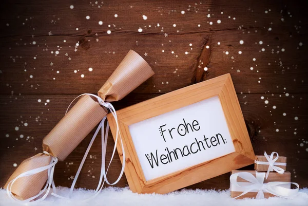 Frame, Gift, Snow, Snowflakes, Frohe Weihnachten Means Merry Christmas — ストック写真