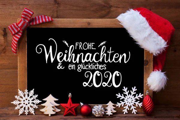 Chalkboard, Christmas Decoration, Red Ball, Glueckliches 2020 Means Happy 2020 — стоковое фото