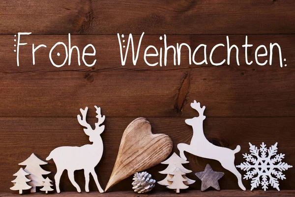 Reindee, Heart, Tree, Fir Cone, Frohe Weihnachten Means Merry Christmas —  Fotos de Stock