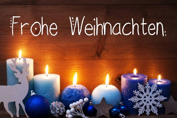 Turquoise Candle, Christmas Decoration, Frohe Weihnachten Means Merry Christmas — Stockfoto