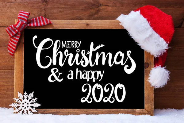 Chalkboard, Christmas Decoration, Santa Hat, Merry Christmas And A Happy 2020 — Foto Stock