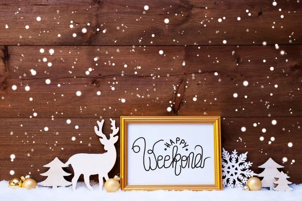 Frame, Golden Ball, Tree, Snow, Deer, Calligraphy Happy Weekend — стоковое фото