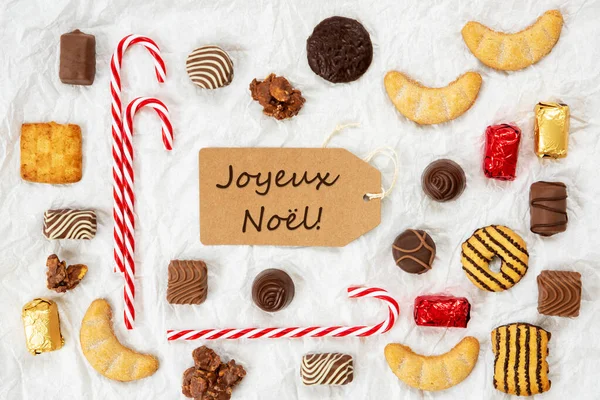 Candy Christmas Collection, Label, Joyeux Noel Means Merry Christmas — Stock Photo, Image