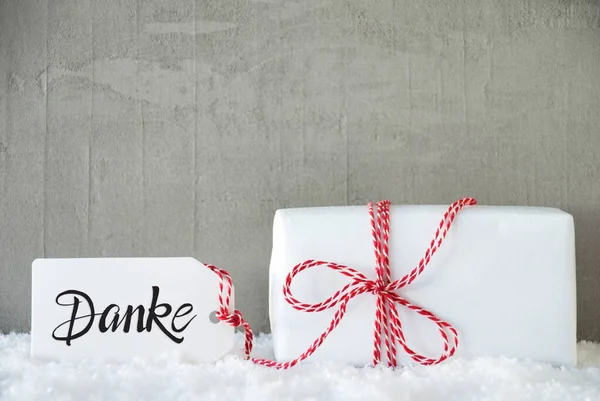 One Christmas Gift, Snow, Cement, Danke Means Thank You — Stock fotografie