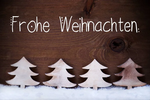 White Christmas Tree, Snow, Frohe Weihnachten Means Merry Christmas — Stock Photo, Image
