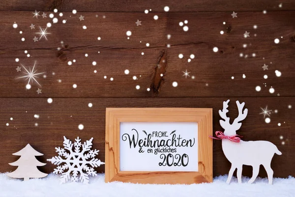 Hirsche, Schneeflocken, Schnee, Baum, Glückliches 2020 bedeutet Glückliches 2020 — Stockfoto