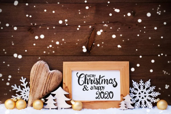 Corazón, bola de oro, árbol, Feliz Navidad y Feliz 2020 — Foto de Stock