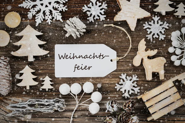 Etiqueta, quadro, decoração, Weihnachtsfeier significa festa de Natal, flocos de neve — Fotografia de Stock