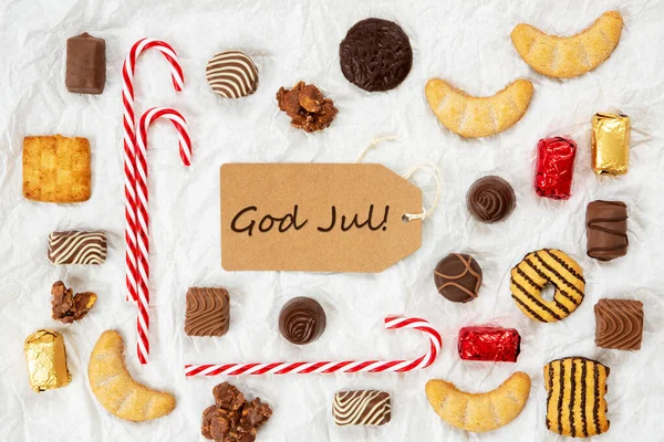 Candy Christmas Collection, Label, God Jul Means Merry Christmas — Stock Photo, Image