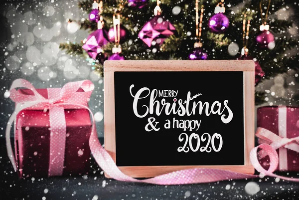 크리스마스 트리, 분홍색 선물 Bokeh, Merry Christmas and happy 2020, ball — 스톡 사진